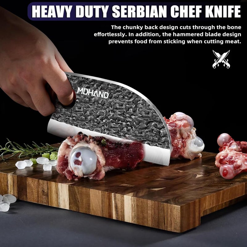 MDHAND Butcher Knife Set, 8PCS Hand Forged Butcher Chef Knife Set with Gift Box, Meat Cutting Knife for Kitchen, Bone Chopper Knives & Viking Knives for Home & Camping & Outdoor, BBQ Gift for Men - Image 4